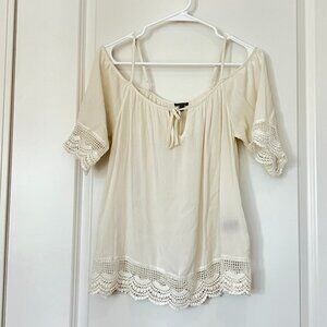 Charlotte Russe Lace Eyelet Trim Cold Shoulder Top - Like New! Ivory Cream